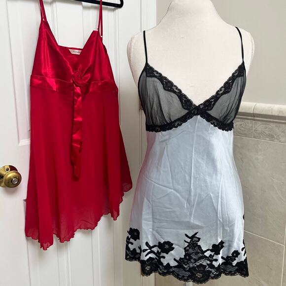 Victoria's Secret Lingerie Sexy Y2K Bundle Babydoll Slip dress Lace Silk Nightie